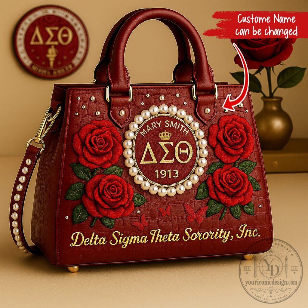 Delta Sigma Theta Sorority Personalized Red Rose Pearl Handbag Delta Sigma Theta Sorority Personalized Red Rose Pearl Handbag