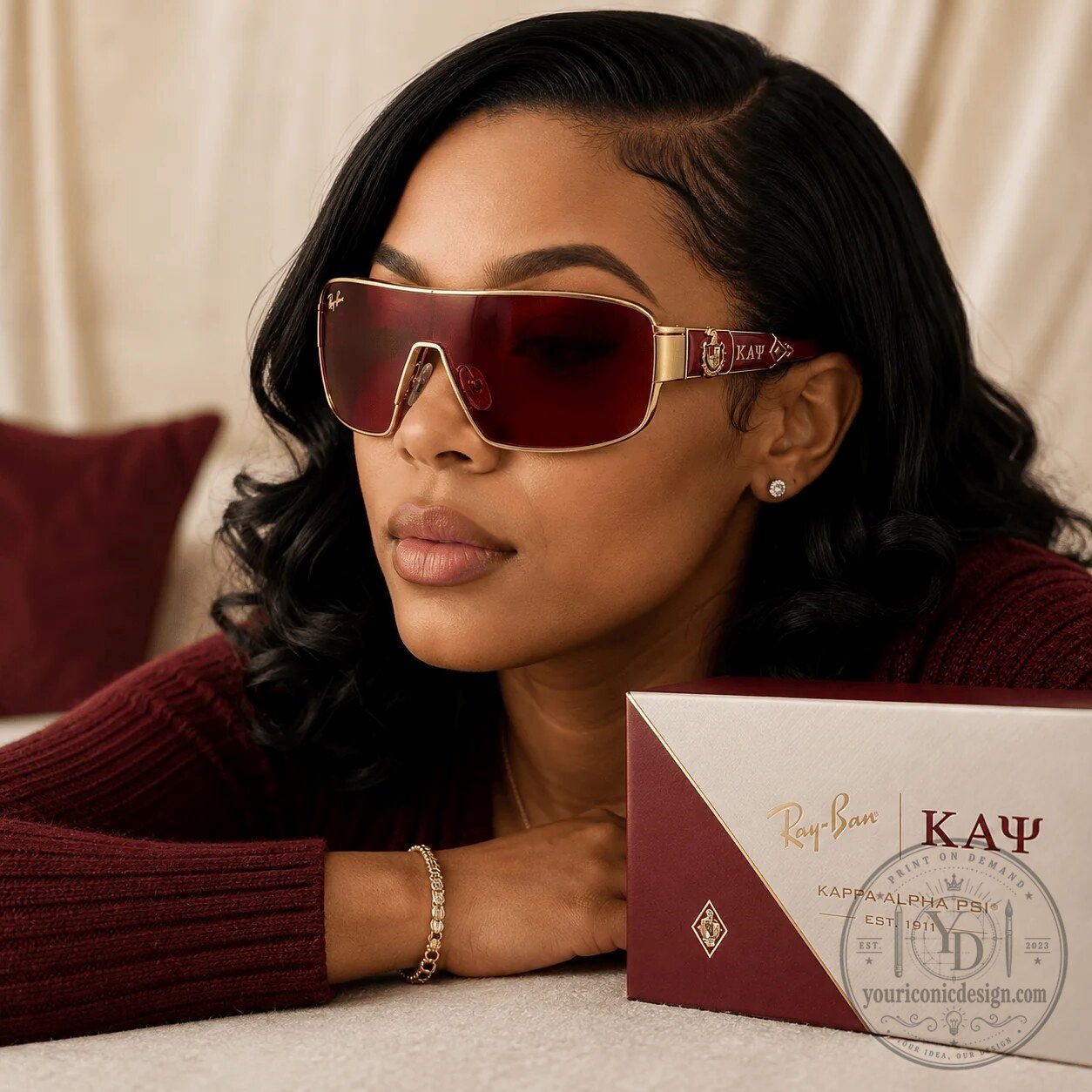 Kappa Alpha Psi Ray-Ban Sunglasses - Crimson and Cream Shield Design Kappa Alpha Psi Ray-Ban Sunglasses - Crimson & Cream Shield – image 2 of 3