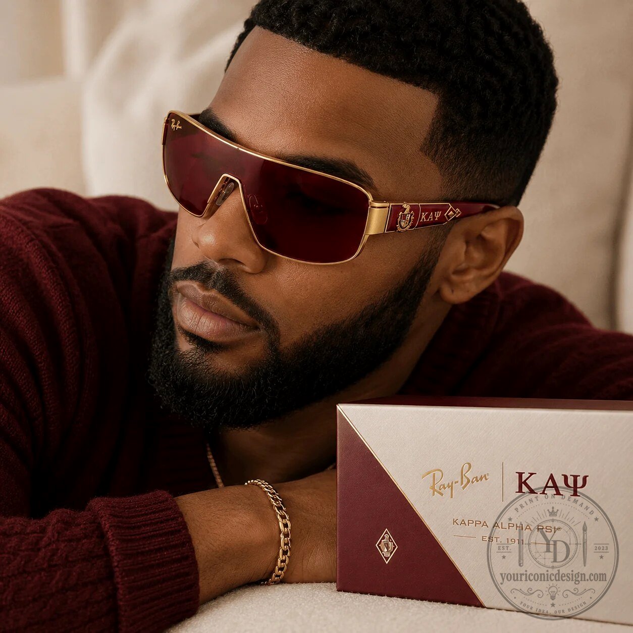 Kappa Alpha Psi Ray-Ban Sunglasses - Crimson and Cream Shield Design Kappa Alpha Psi Ray-Ban Sunglasses - Crimson & Cream Shield – image 3 of 3