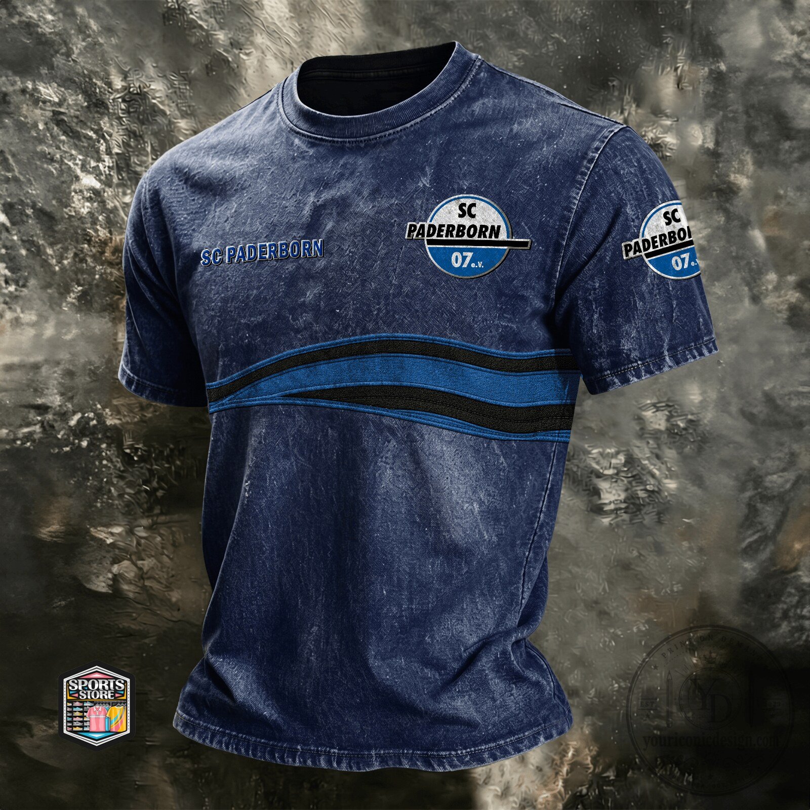 SC Paderborn 07 Football Club Logo Blue Distressed Style T-Shirt