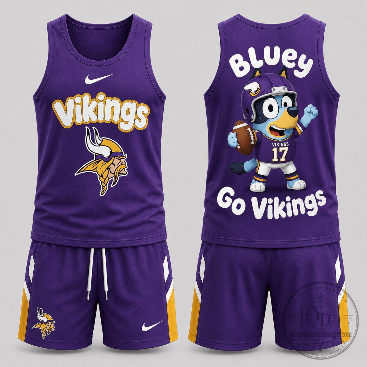 Minnesota Vikings Bluey Cartoon Character Go Vikings Football Tank Top and Shorts Set