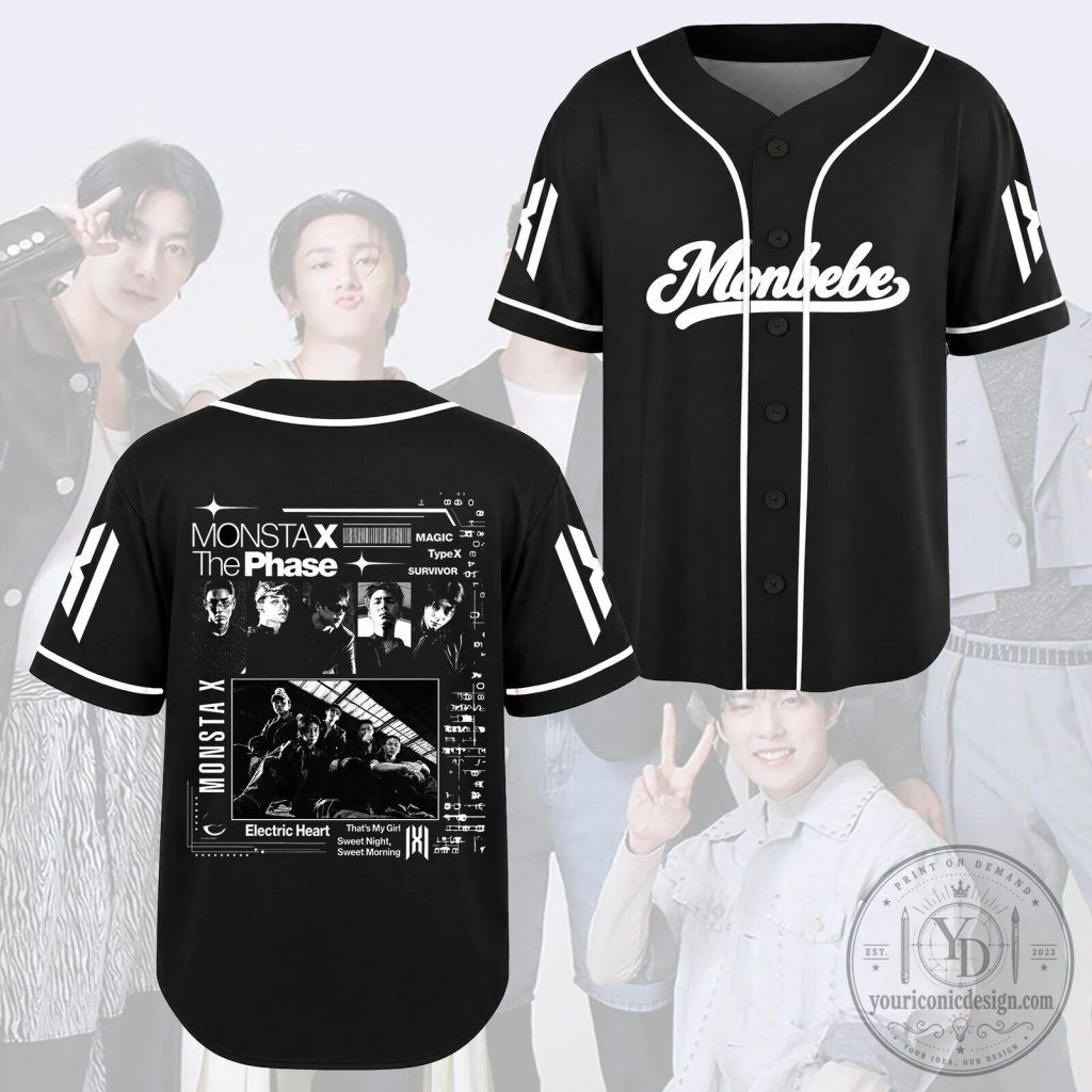 Monsta X Monbebe The Phase Tour Black Baseball Jersey for K-Pop Fans Monsta X Monbebe The Phase Tour Black Baseball Jersey for K-Pop Fans