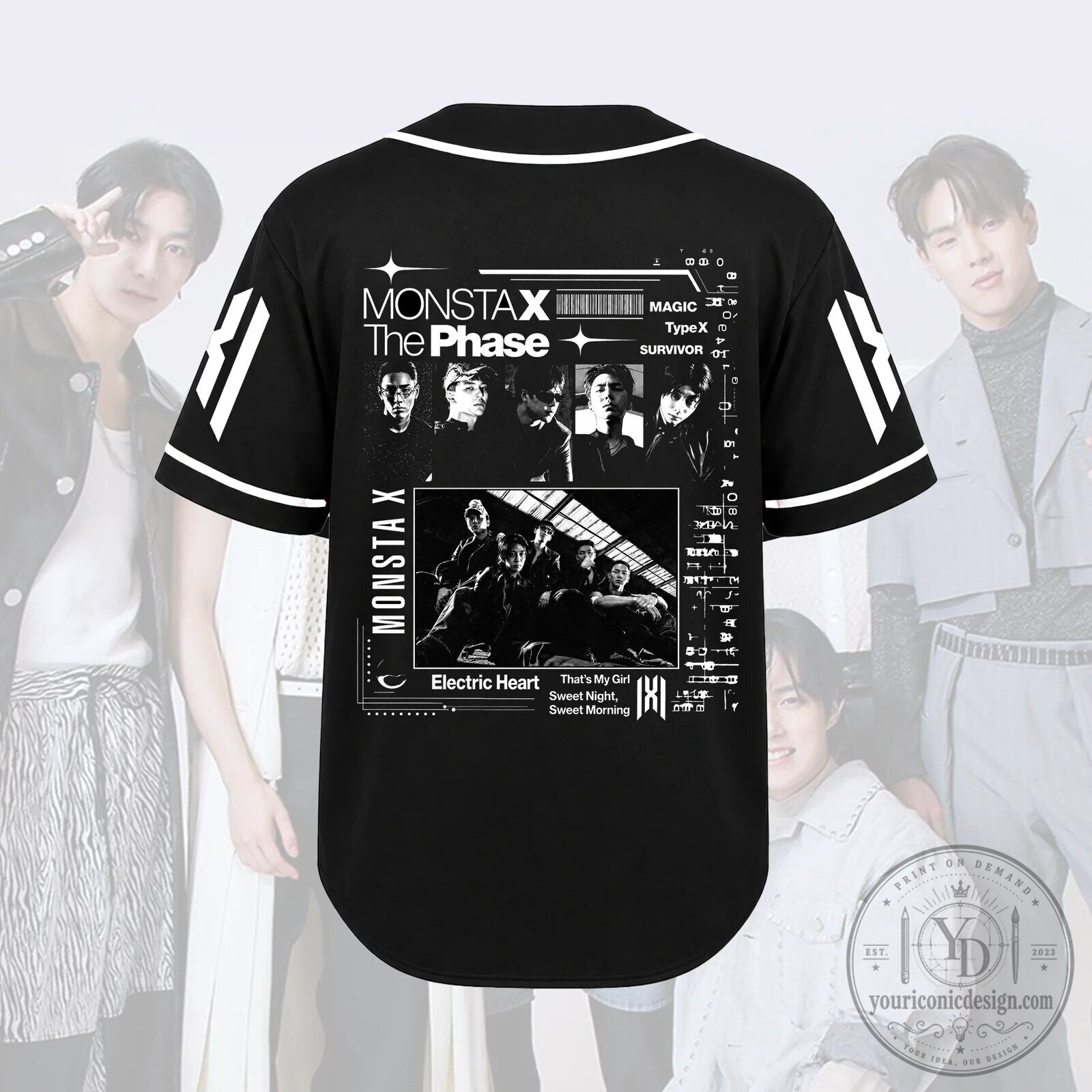 Monsta X Monbebe The Phase Tour Black Baseball Jersey for K-Pop Fans 8 Monsta X Monbebe The Phase Tour Black Baseball Jersey for K-Pop Fans