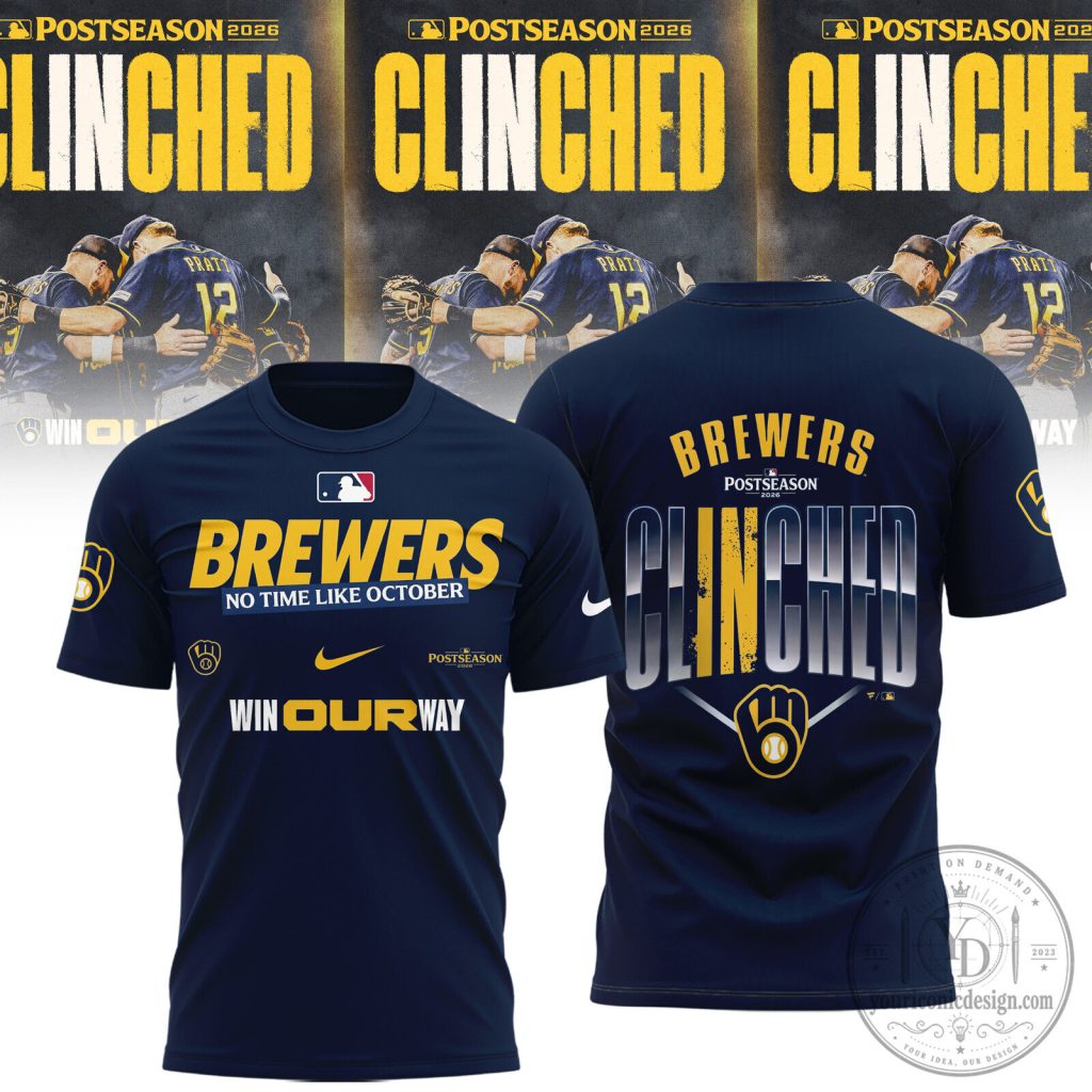2026 Milwaukee Brewers Locker Room T-Shirt for Postseason Clinched Celebration 2026 Milwaukee Brewers Locker Room T-Shirt for Postseason Clinched Celebration