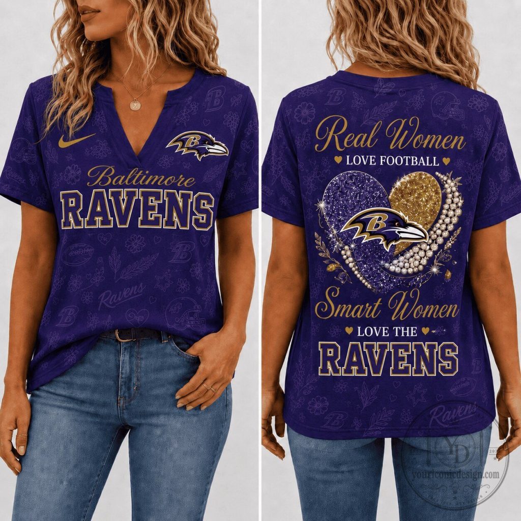 Baltimore Ravens Women's Football Fan Short Sleeve V-Neck T-Shirt Baltimore Ravens Women's Football Fan Short Sleeve V-Neck T-Shirt