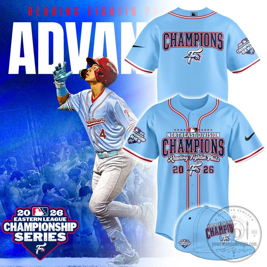 Reading Fightin Phils 2026 Northeast Division Champions Baseball Jersey Reading Fightin Phils 2026 Northeast Division Champions Baseball Jersey