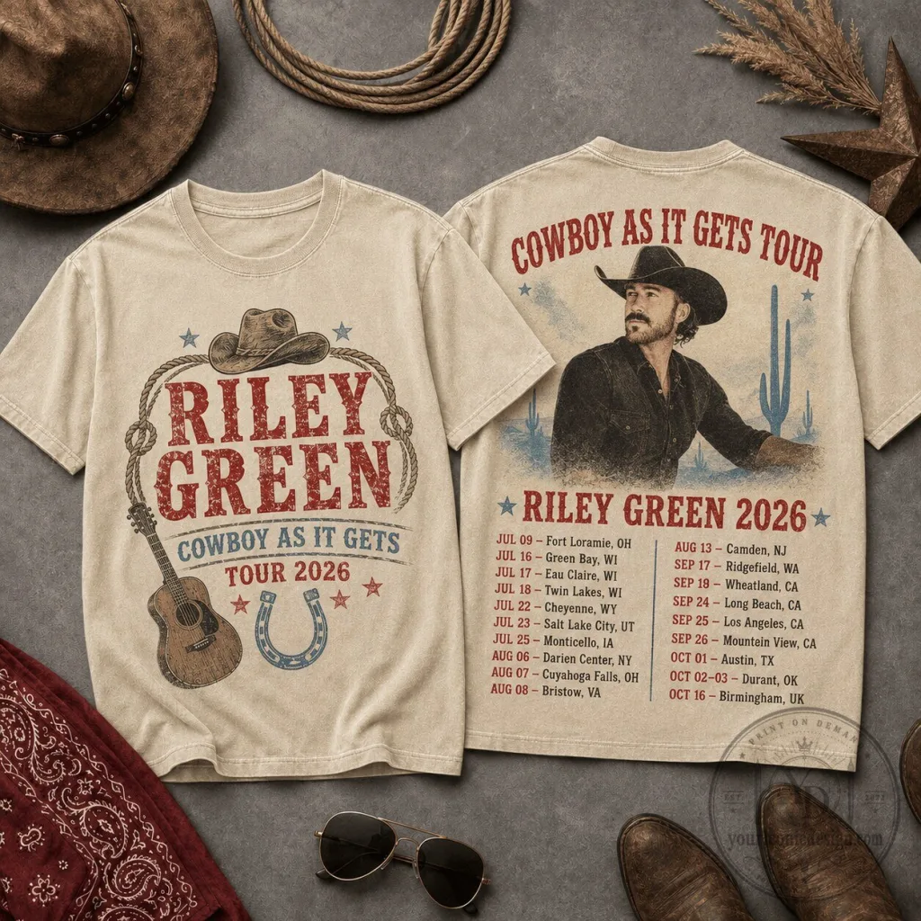 Riley Green Cowboy As It Gets Tour 2026 Concert T-Shirt Riley Green Cowboy As It Gets Tour 2026 Concert T-Shirt