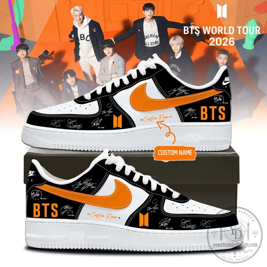 BTS K-Pop Band Custom Name Nike Air Force 1 Sneakers BTS K-Pop Band Custom Name Nike Air Force 1 Sneakers