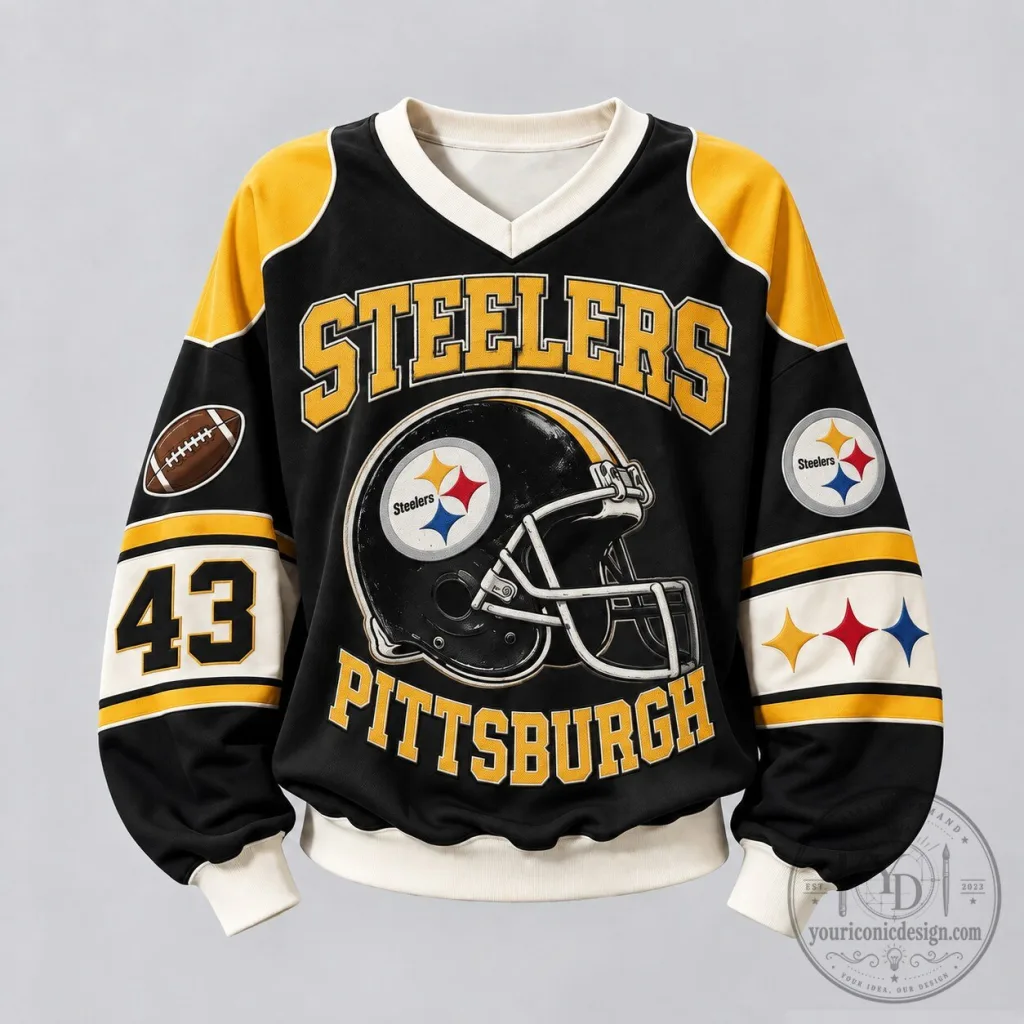 Pittsburgh Steelers Football Helmet Black and Gold Fan Sweatshirt Pittsburgh Steelers Football Helmet Black and Gold Fan Sweatshirt