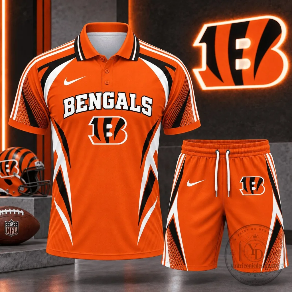Cincinnati Bengals NFL Football Club Graphic Polo Shirt and Shorts Set Cincinnati Bengals NFL Football Club Graphic Polo Shirt and Shorts Set