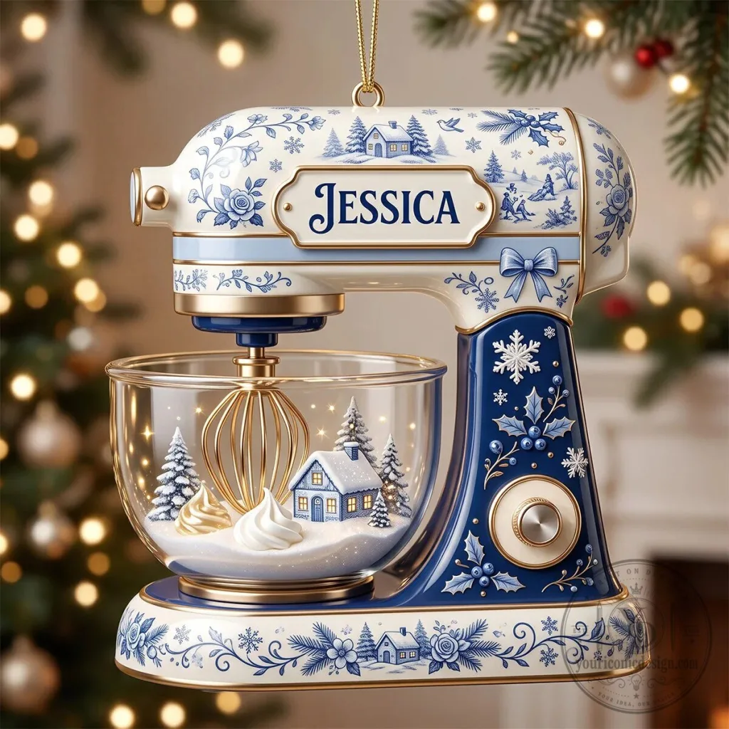 Personalized Christmas Stand Mixer Toile De Jouy Winter Wonderland Holiday Ornament Personalized Christmas Stand Mixer Toile De Jouy Winter Wonderland Holiday Ornament