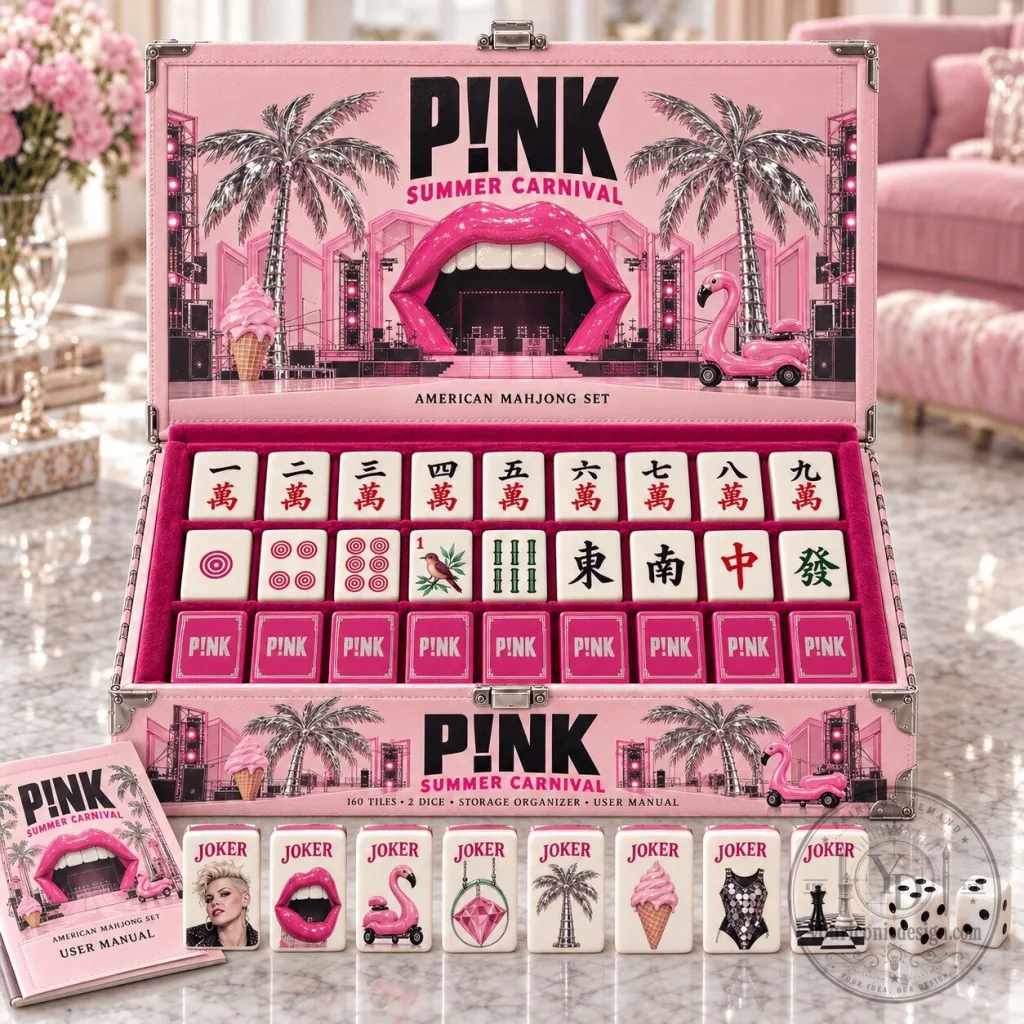 Pink Summer Carnival American Mahjong Game Set with Storage Case Pink Summer Carnival American Mahjong Game Set with Storage Case