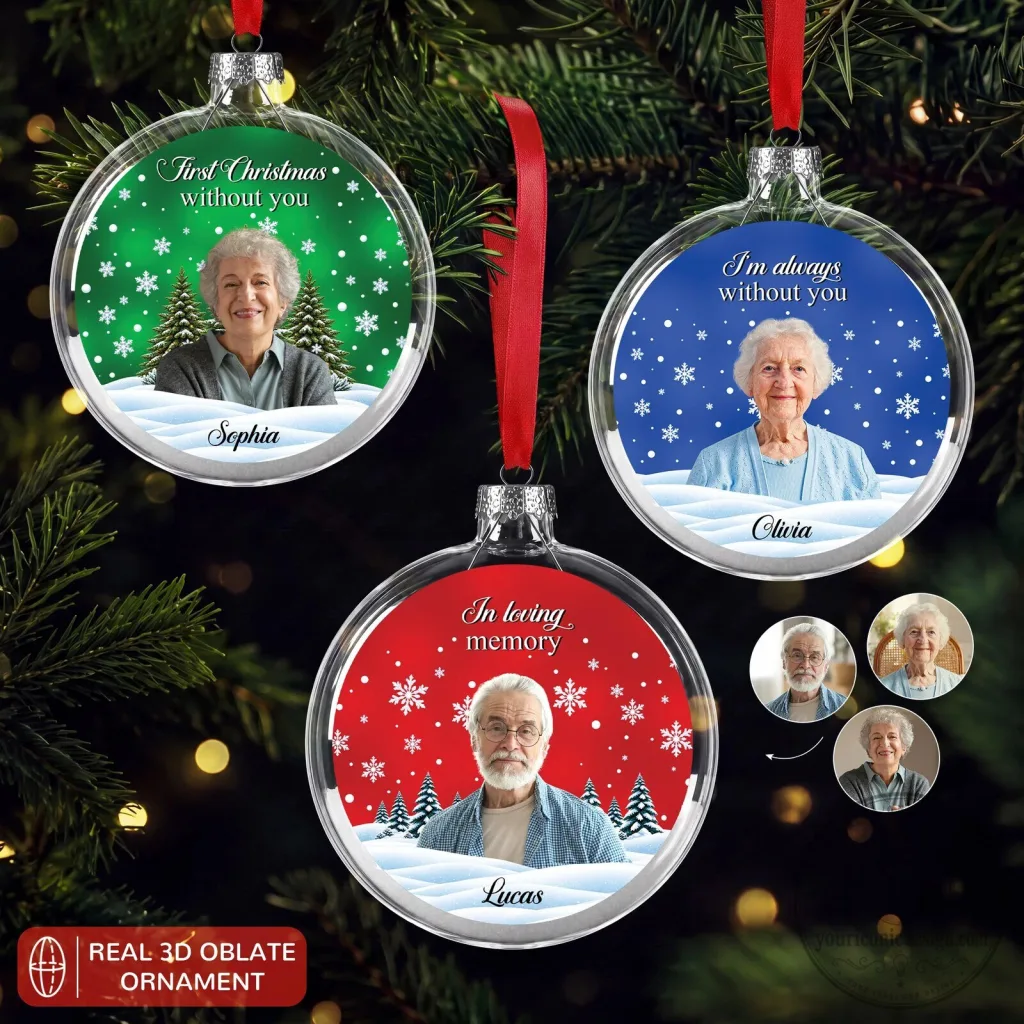 Personalized Memorial Photo Glass Christmas Ornament, Remembrance Gift Bauble Personalized Memorial Photo Glass Christmas Ornament, Remembrance Gift Bauble