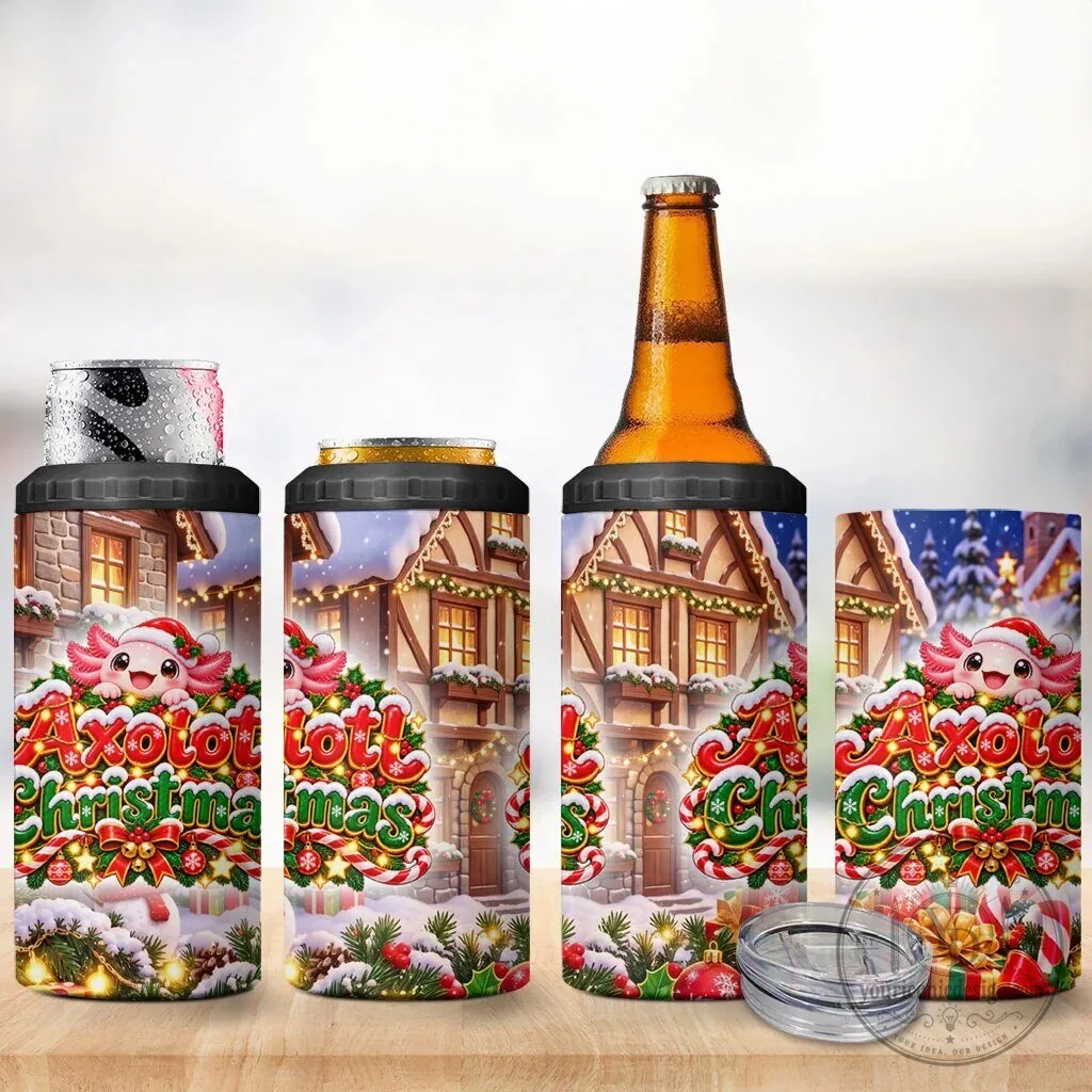 Axolotl Christmas Winter Wonderland Can Cooler Tumbler with Festive Snowflakes 10 Axolotl Christmas Winter Wonderland Can Cooler Tumbler with Festive Snowflakes