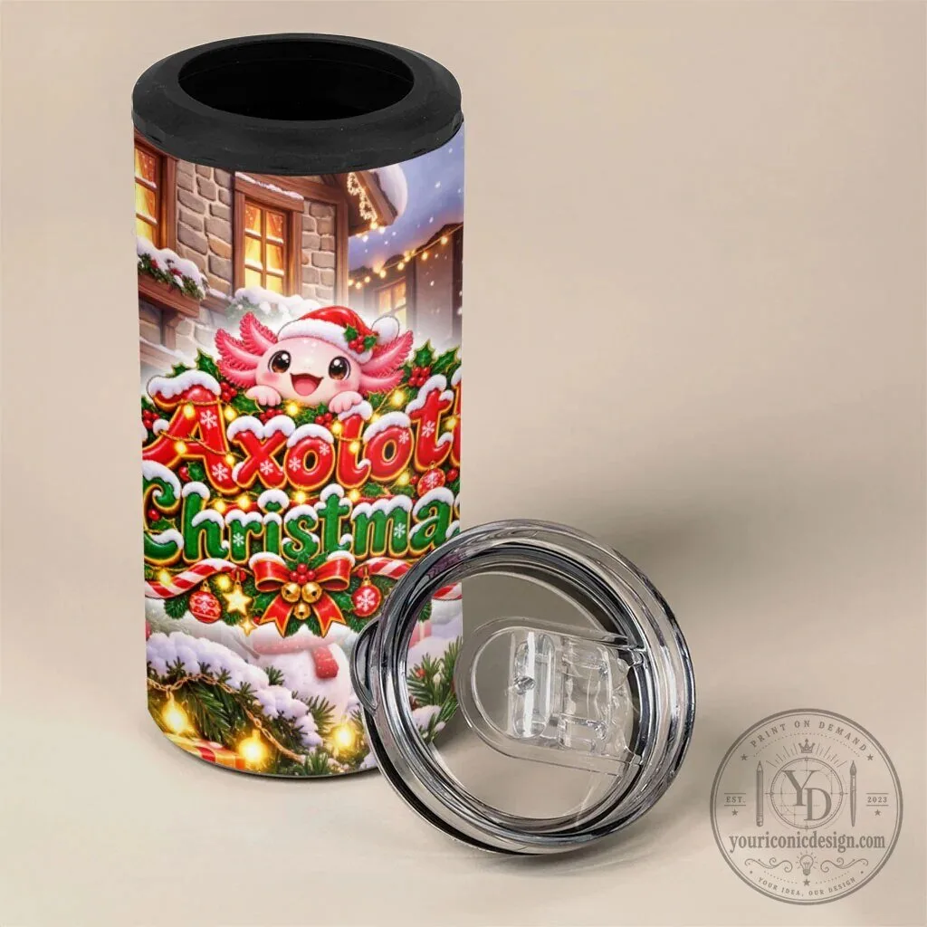 Axolotl Christmas Winter Wonderland Can Cooler Tumbler with Festive Snowflakes 11 Axolotl Christmas Winter Wonderland Can Cooler Tumbler with Festive Snowflakes