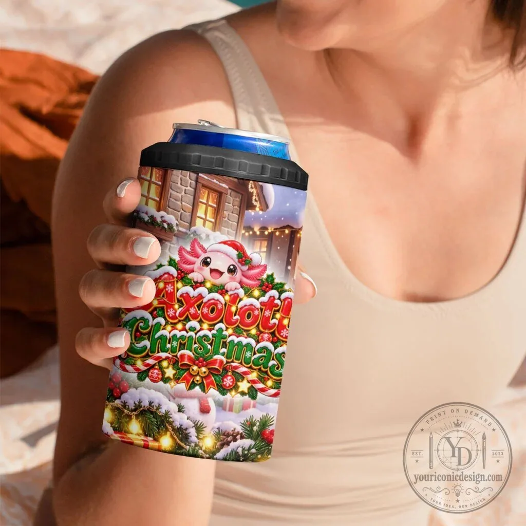 Axolotl Christmas Winter Wonderland Can Cooler Tumbler with Festive Snowflakes 13 Axolotl Christmas Winter Wonderland Can Cooler Tumbler with Festive Snowflakes