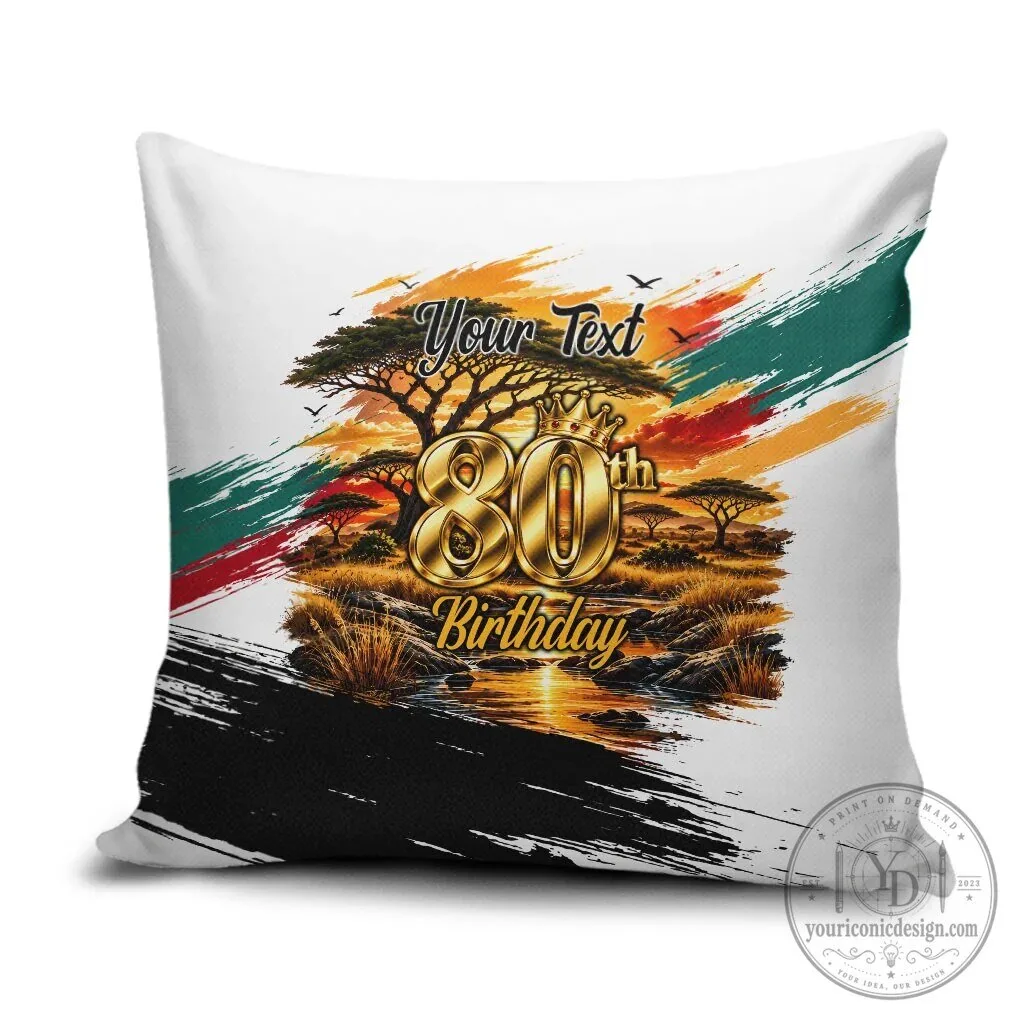 Personalized 80th Birthday African Safari Sunset Landscape Throw Pillow