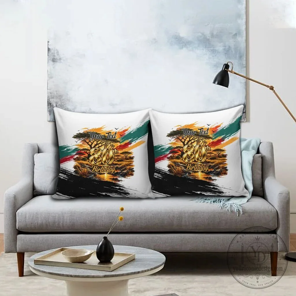 Personalized 80th Birthday African Safari Sunset Landscape Throw Pillow 8 Personalized 80th Birthday African Safari Sunset Landscape Throw Pillow