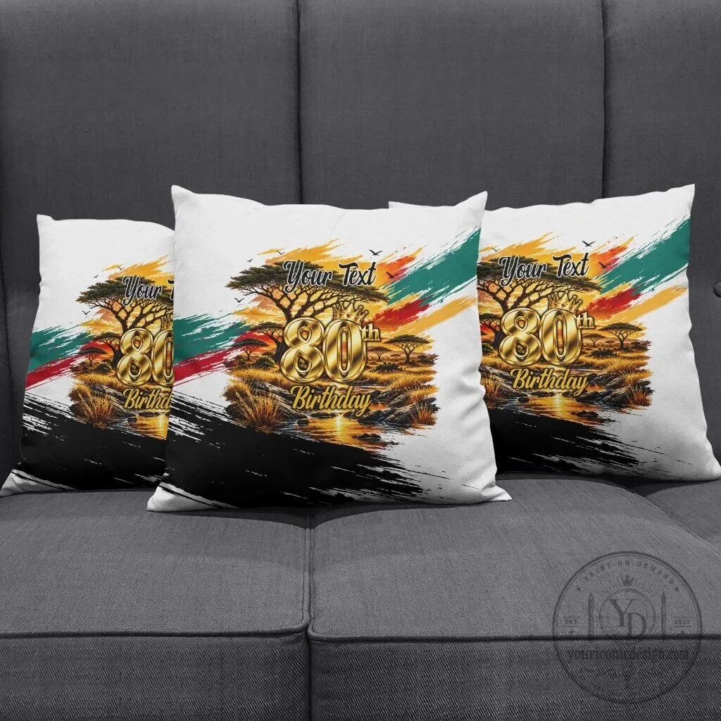 Personalized 80th Birthday African Safari Sunset Landscape Throw Pillow 9 Personalized 80th Birthday African Safari Sunset Landscape Throw Pillow