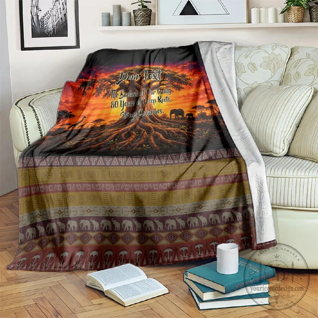Personalized 80th Birthday Baobab Tree African Sunset Savanna Silhouette Blanket