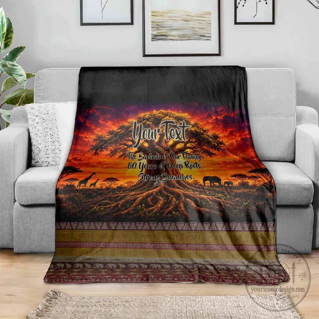 Personalized 80th Birthday Baobab Tree African Sunset Savanna Silhouette Blanket 6 Personalized 80th Birthday Baobab Tree African Sunset Savanna Silhouette Blanket