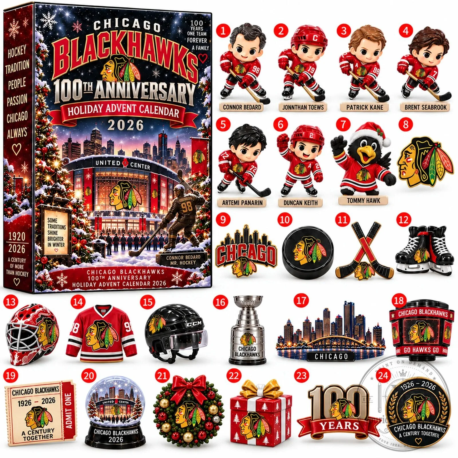 Chicago Blackhawks 100th Anniversary Holiday Advent Calendar 2026 Blind Box