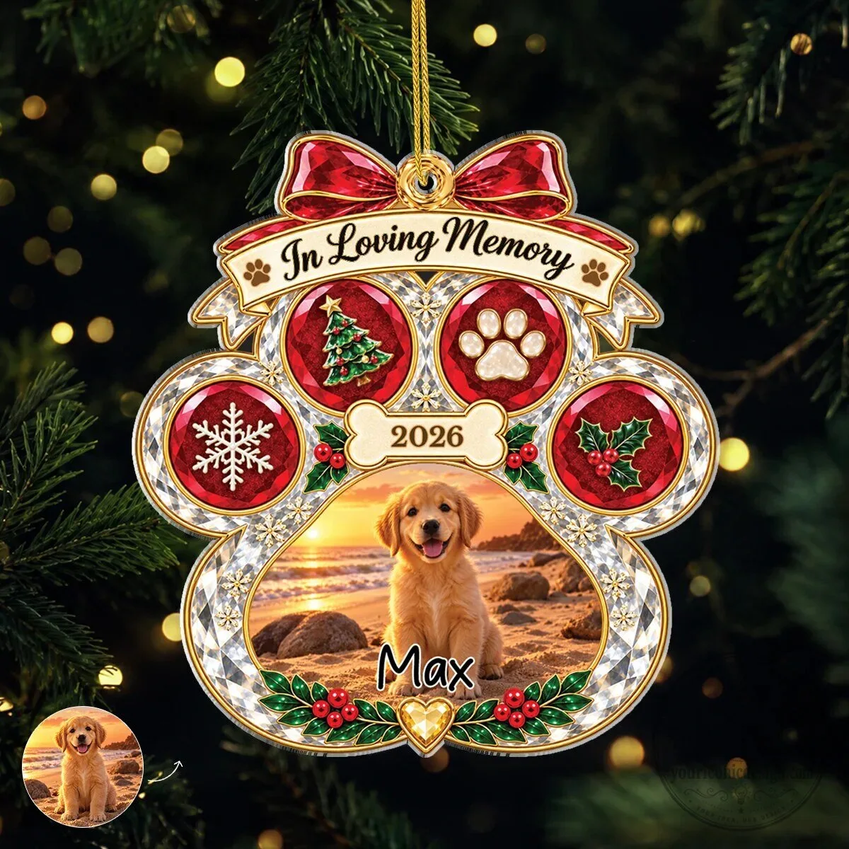 Personalized Pet Memorial Christmas Ornament In Loving Memory Dog Photo Keepsake