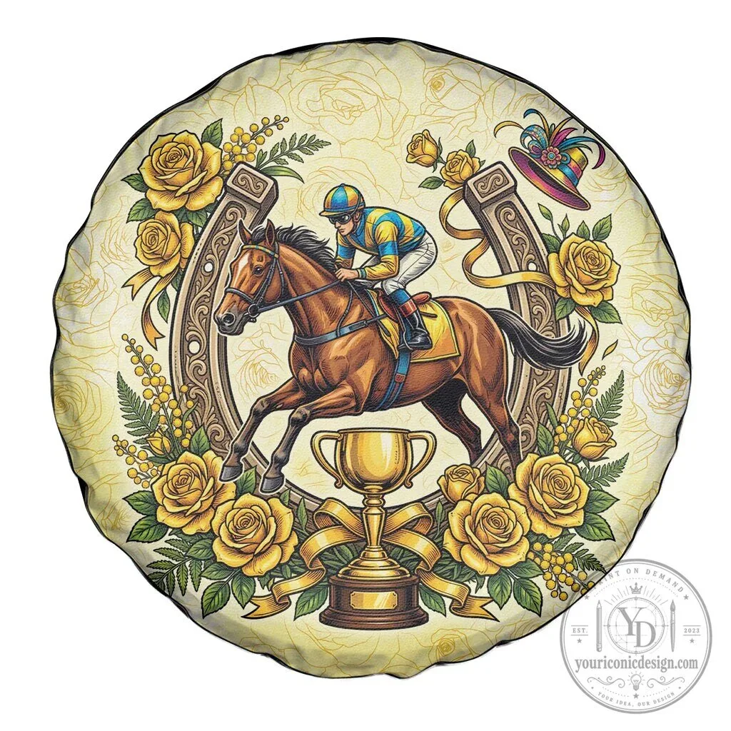 Melbourne Horse Race Yellow Rose Floral Horseshoe Spare Tire Cover 9 Melbourne Horse Race Yellow Rose Floral Horseshoe Spare Tire Cover