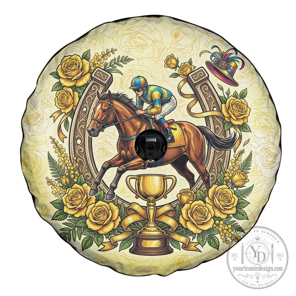 Melbourne Horse Race Yellow Rose Floral Horseshoe Spare Tire Cover 10 Melbourne Horse Race Yellow Rose Floral Horseshoe Spare Tire Cover